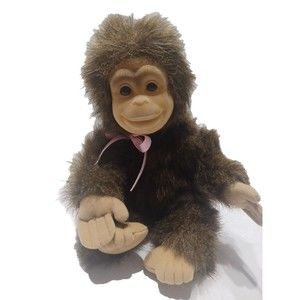 1994 Vintage 10” Hosung Monkey Chimp Plush Stuffed Animal w/ Hook + Loop Hand